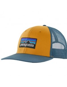 P-6 Logo Trucker Hat. Pufferfish gold blue